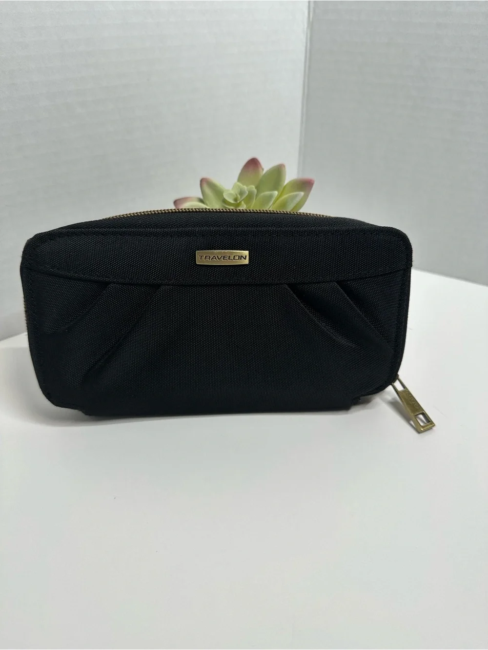 Travelon Black Textured Zip Pouch with Gold Accent